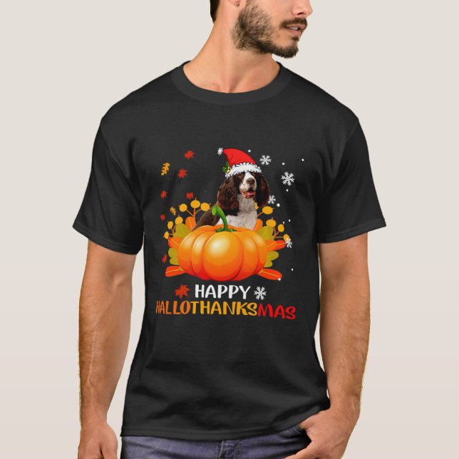 Boykin Spain Lycklig Hallothanksmas Halloween Chri T Shirt (Framsida)