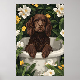 Boykin Spaniel In Bathtub Poster, Funny Dog Poster