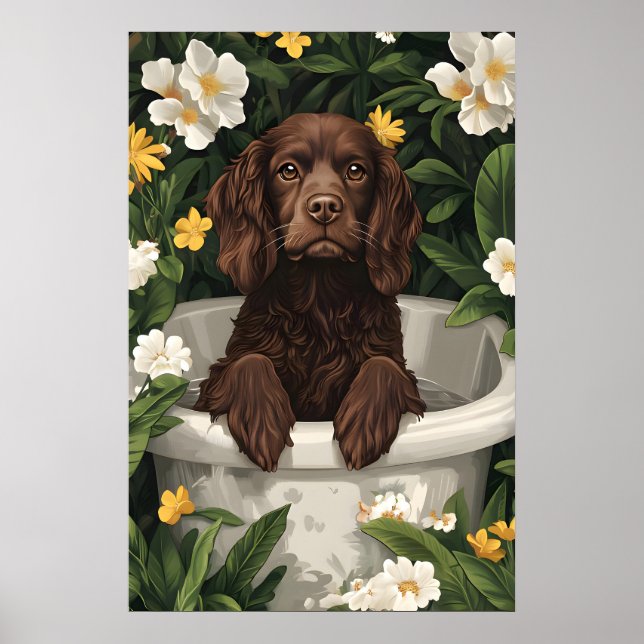 Boykin Spaniel In Bathtub Poster, Funny Dog Poster (Framsidan)