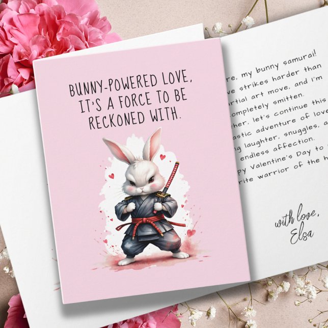 Boykompis Bunny Pun Ninja Warrior Rosa Valentiness Kort (Cute Bunny Ninja Warrior Pink Funny Valentines Card)