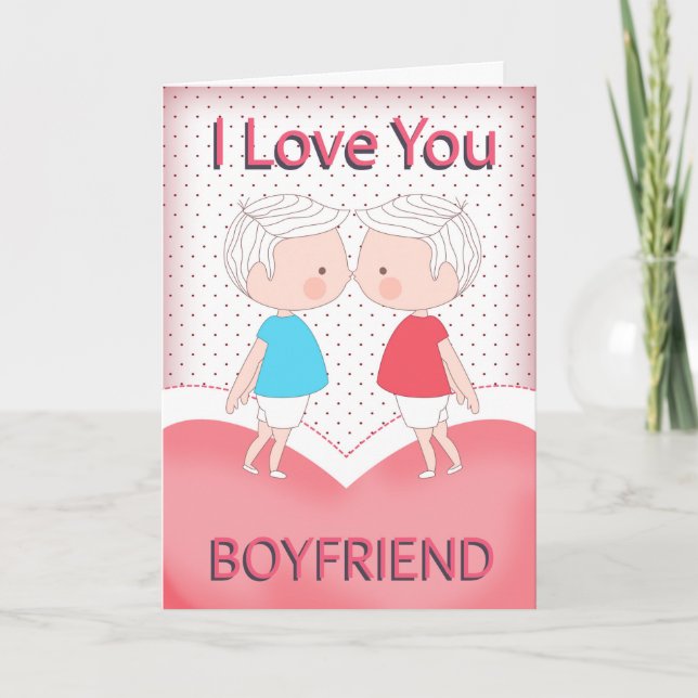 Boykompis, Gay, Cute Kissing Couple Valentine = Helgkort (Framsida)