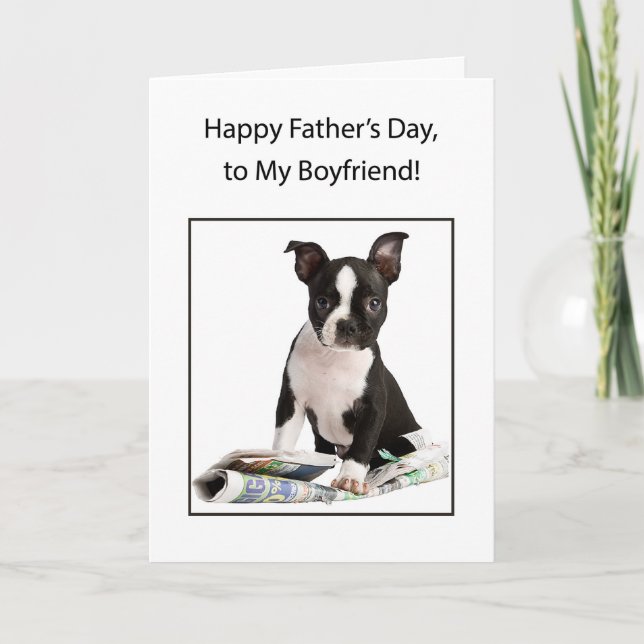 Boykompis, Lycklig Fars dag, Boston Terrier med Kort (Framsida)