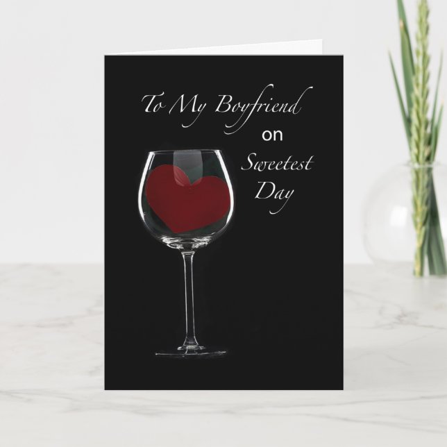 Boykompis Sweetest Day Red Heart i Vin Glass Kort (Framsida)