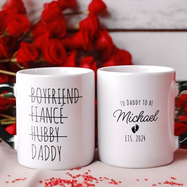 Boykompis till Personligen för att visa Gravid för Magisk Mugg (Boyfriend to Daddy Pregnancy Reveal Personalized Magic Mug)