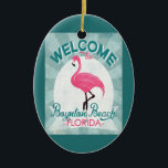 Boynton Beach Florida Rosa Flamingo Retro Julgransprydnad Keramik<br><div class="desc">Boynton Beach Florida rosa flamingo. I vintage resor poster stil,  står det "Välkommen till Boynton Beach,  Florida" i turkos av rosa,  vit och mynt grönt.</div>