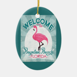 Boynton Beach Florida Rosa Flamingo Retro Julgransprydnad Keramik
