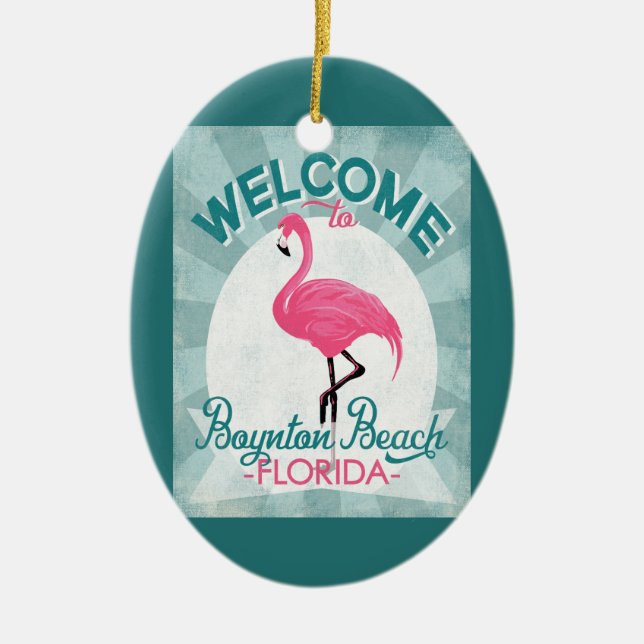 Boynton Beach Florida Rosa Flamingo Retro Julgransprydnad Keramik (Framsidan)