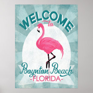 Boynton Beach Florida Rosa Flamingo Retro Poster