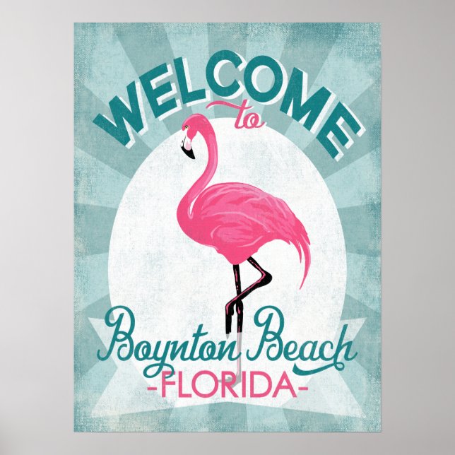 Boynton Beach Florida Rosa Flamingo Retro Poster (Framsidan)