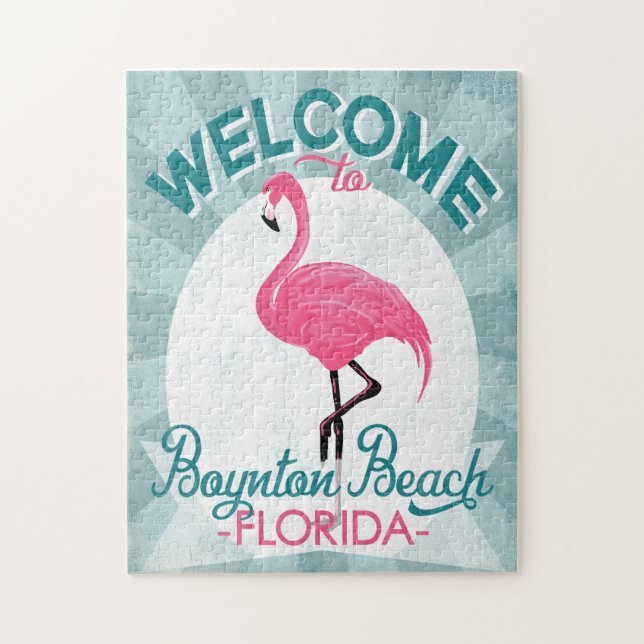 Boynton Beach Florida Rosa Flamingo Retro Pussel (Vertikal)