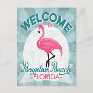 Boynton Beach Florida Rosa Flamingo Retro Vykort