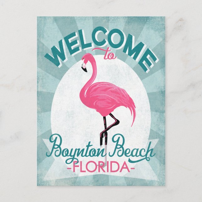 Boynton Beach Florida Rosa Flamingo Retro Vykort (Framsida)