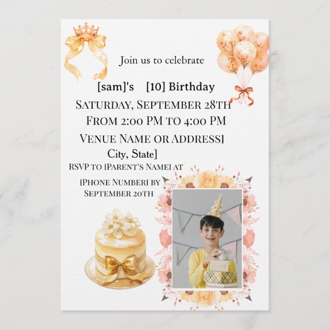 Boy's 10th Birthday Photo Party Invitation | Doubl Inbjudningar (Framsida)