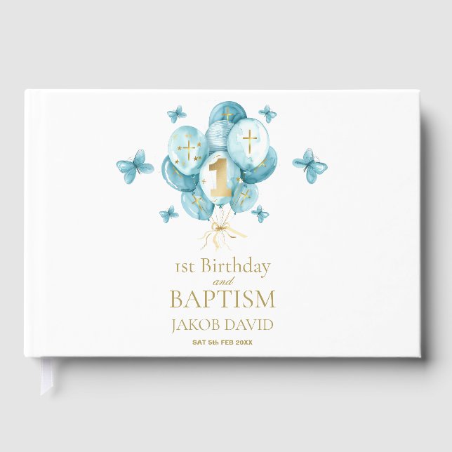 Boys 1st Birthday & Baptism Keepsakigguest Bok (Framsida)