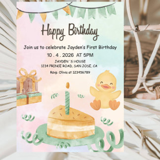 Boys 1st Birthday-Cute Modern Blue First Birthday Inbjudningar