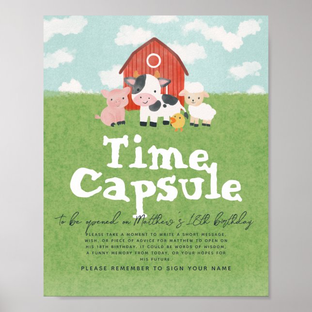 Boys 1st Farm Birthday Time Casule Poster (Framsidan)