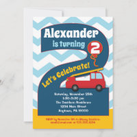 Boys 2:a födelsedagsinbjudan Fire Lastbil