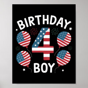 Boys 4-årig amerikansk Flagga 4 juli 4:e födelseda Poster