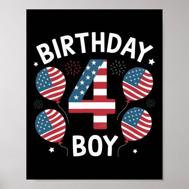 Boys 4-årig amerikansk Flagga 4 juli 4:e födelseda Poster (Framsidan)