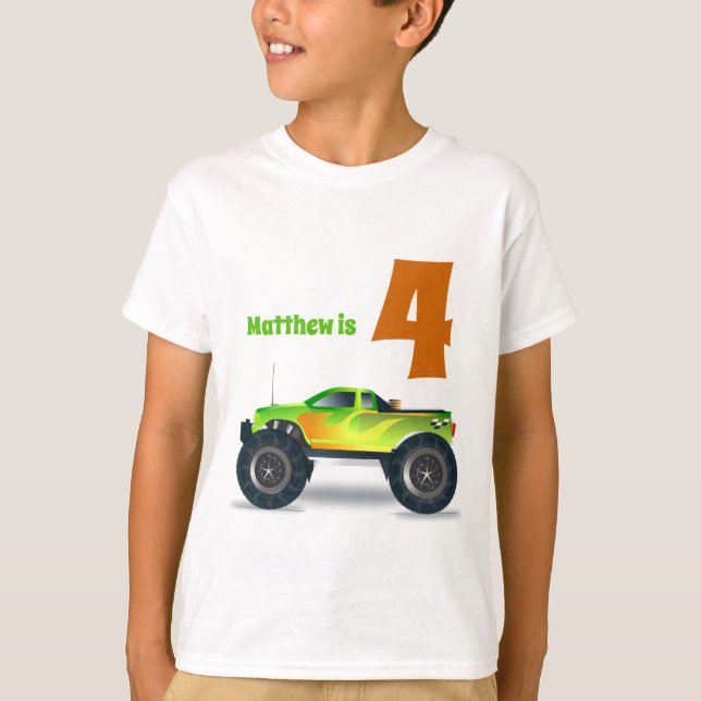 Boys 4e födelsedagen MONSTER LASTBIL Lägg till Nam T Shirt (Framsida)