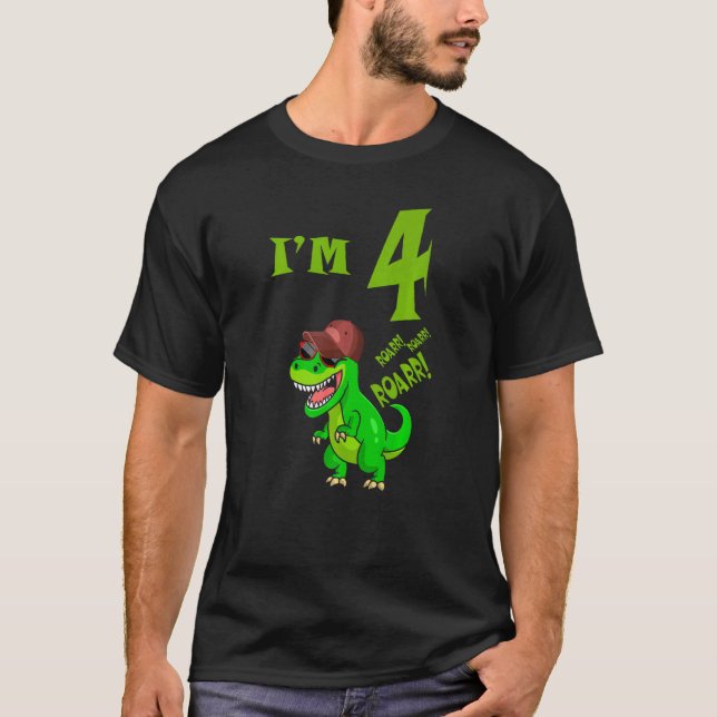 Boys 4e födelsedagen Rex Dinosaur Rawr I är 4 barn T Shirt (Framsida)