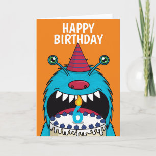 Boys 6e Birday Blue Monster Cute Card Kort