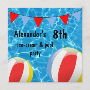 Boy's 8th Ice-Cream & bassäng Party Inbjudningar