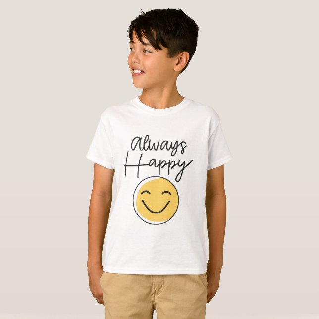 Boys' "Always Happy" Smiley Face Tee - Fun Positiv (Hel framsida)