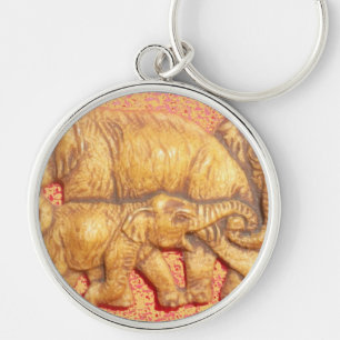 Boys and Girls Elephant Family Coola Matata Gift Rund Silverfärgad Nyckelring