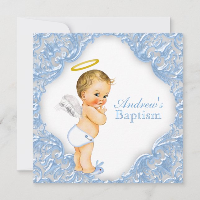 Boys Angel Baptism Christening Inbjudningar (Framsida)