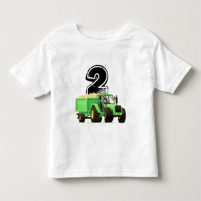 Boys Anpassningsbar Grönt Tractor 2:a födelsedagen T-shirt (Framsida)