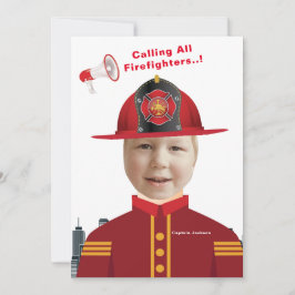 Boys Ansikte i Hål Firefighter Photo Birthday Inbjudningar