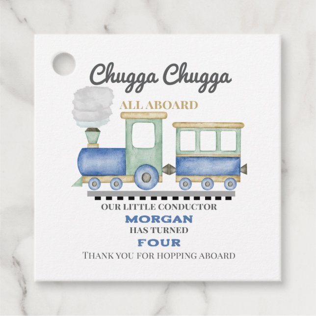 Boy's Any Age Birthday Blue Train Chugga Choo   Gåvor Etiketter (Framsida)