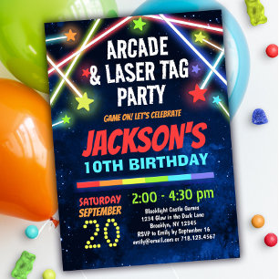 Boys Arcade & Laser Märkre Födelsedagsfest inbjuda Inbjudningar