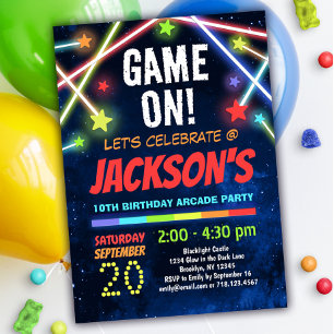Boys Arcade Party födelsedag på Inbjudningar