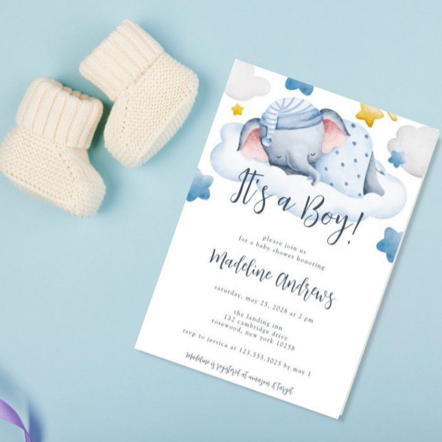 Boys Baby Elephant Baby Shower Inbjudningar (Skapare uppladdad)