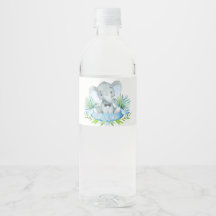 Boys Baby Elephant Baby Shower Vattenflaska Labels