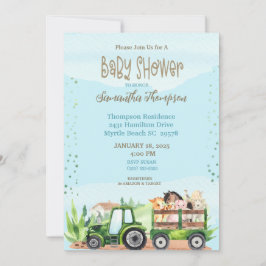 Boys Baby Shower för Blue Grönt Farm Tractor Boys  Inbjudningar