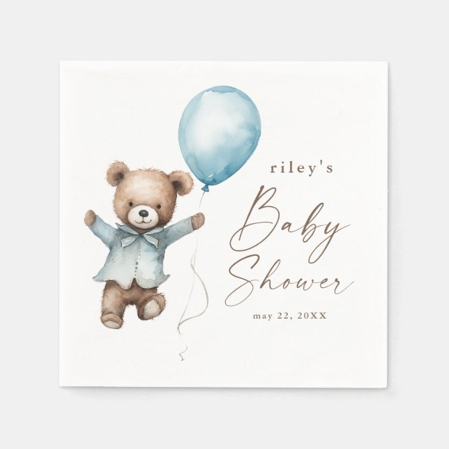 Boys Baby Shower för Nalle för tidig väntan Pappersservett (Framsidan)