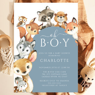 Boys Baby Shower-inbjudan för trädjanska djur Inbjudningar