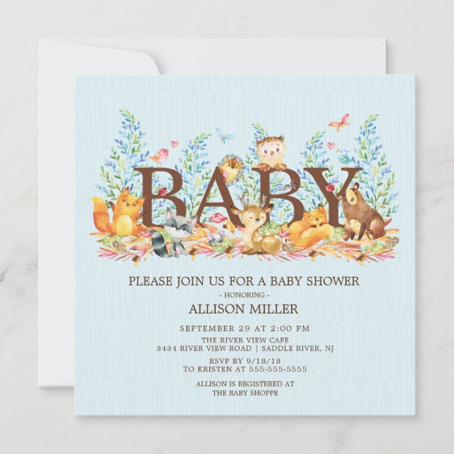 Boys Baby Shower-inbjudan för trädjanska djur Inbjudningar (Framsida)