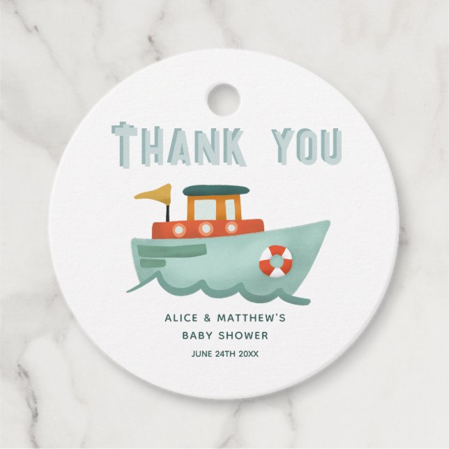 Boys Baby Shower Nautical Blue Tack Gåvor Etiketter (Framsida)