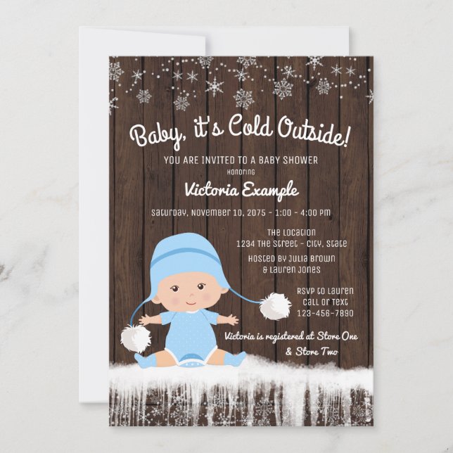 Boys Baby sitt Kall utanför Winter Baby Shower Inbjudningar (Framsida)