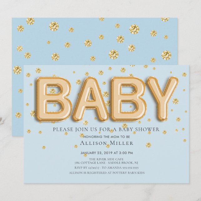 Boys babychinbjudan till guldfärgade band inbjudningar (Fram/baksida)