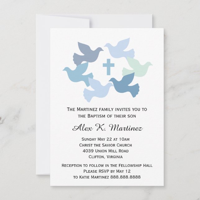 Boys baptism Baby Dedication First Heliga Communio Inbjudningar (Framsida)