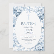 Boys Baptism-inbjudan Blommigt med blå Vintage
