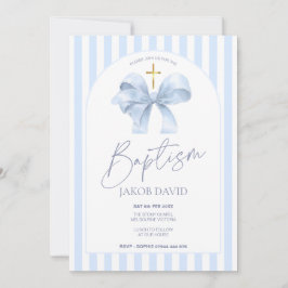 Boys Baptism-inbjudan, Modern Blue Bow & Rand Inbjudningar