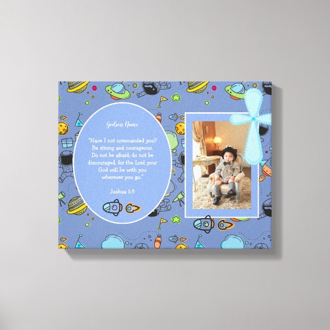 Boys Baptism PHOTO och Bible Verse Catholic Gift Canvastryck (Framsida)