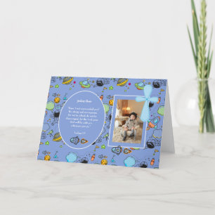 Boys Baptism PHOTO och Bible Verse Catholic Gift Kort