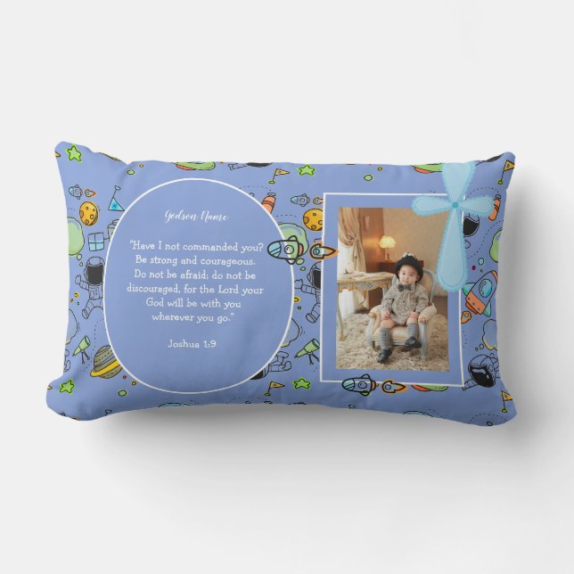 Boys Baptism PHOTO och Bible Verse Catholic Gift Lumbarkudde (Framsida)